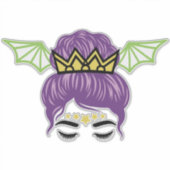 Halloween Messy Bun Sticker – Purple Hair Bat Wing シール (正面)
