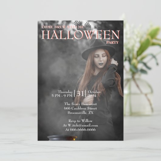Halloween Modern Gothic Witch Brewing Dark Photo 招待状 (スタンド正面)