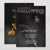 Halloween Modern Gothic Witch Broom Dark Barn 招待状 (正面/裏面)