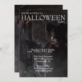Halloween Modern Gothic Witch Broom Dark Photo 招待状 (正面/裏面)
