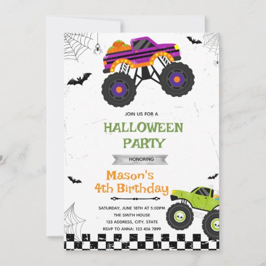 Halloween Monster Truck Birthday Invitation 招待状 (正面)