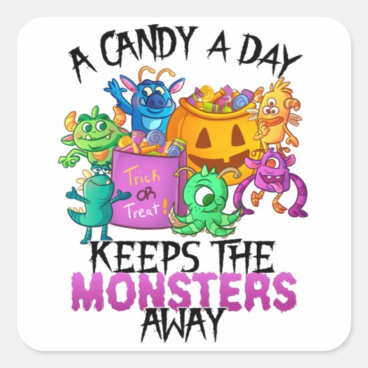 Halloween Monsters Candy Cute A Candy A Day Kids スクエアシール (正面)