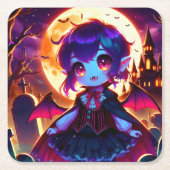 Halloween - Moonlit chibi vampire スクエアペーパーコースター (正面)