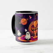 Halloween Mug – Creepy Cute Pumpkin & Ghost Galaxy マグカップ (正面左)