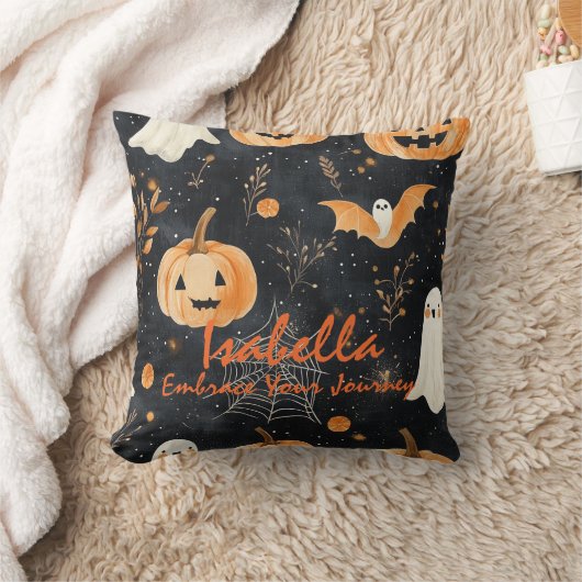 Halloween Name Pillow – Pumpkins, Ghosts & Autumn クッション (ブランケット)