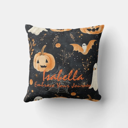Halloween Name Pillow – Pumpkins, Ghosts & Autumn クッション (裏面)