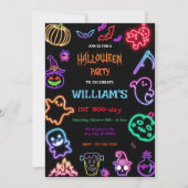 Halloween Neon Kids Birthday Party Glow Dark  招待状 (正面)