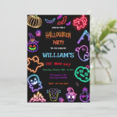 Halloween Neon Kids Birthday Party Glow Dark  招待状 (スタンド正面)