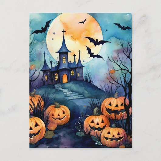 Halloween Night Jack O’Lanterns Bats Postcard シーズンポストカード (正面)