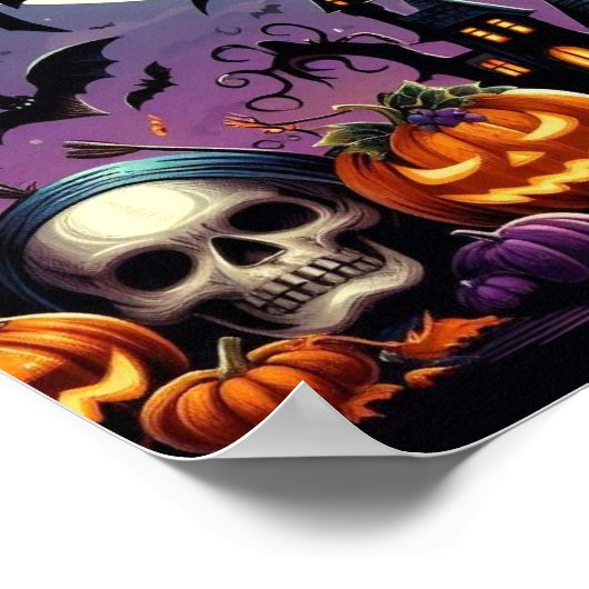 Halloween Night Pumpkins, Skulls & Haunted House ポスター (角)