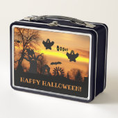Halloween Night Scary Ghosts and Bats Scene メタルランチボックス (正面)
