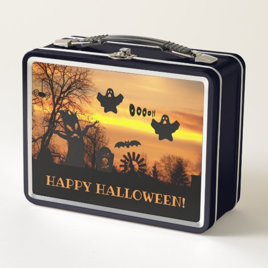 Halloween Night Scary Ghosts and Bats Scene メタルランチボックス (正面)