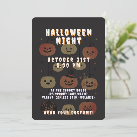 Halloween Night Spooky Cute Jack-O'-Lantern 招待状 (スタンド正面)