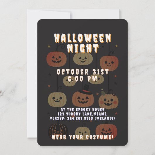 Halloween Night Spooky Cute Jack-O'-Lantern 招待状 (正面)