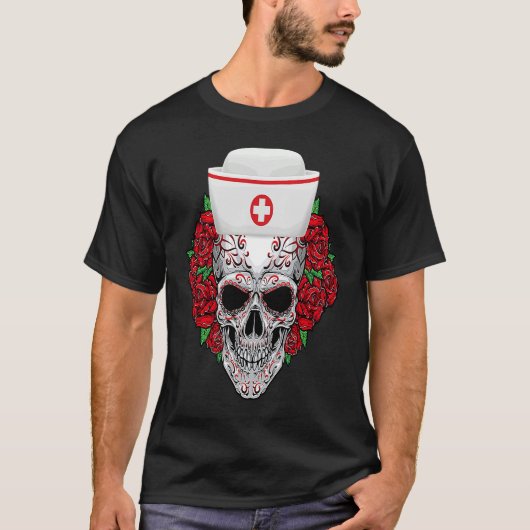 Halloween Nurse Sugar Skull Day of the Dead Tシャツ (正面)