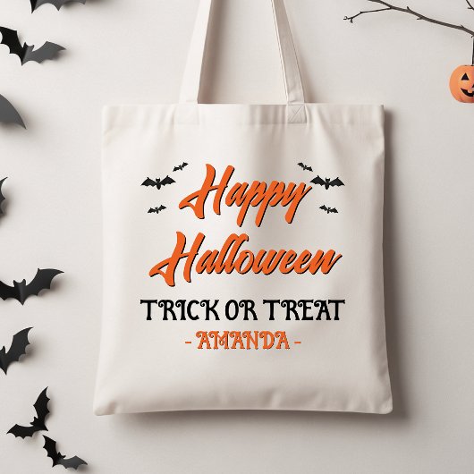 Halloween Orange Black Bats Trick Or Treat Tote トートバッグ