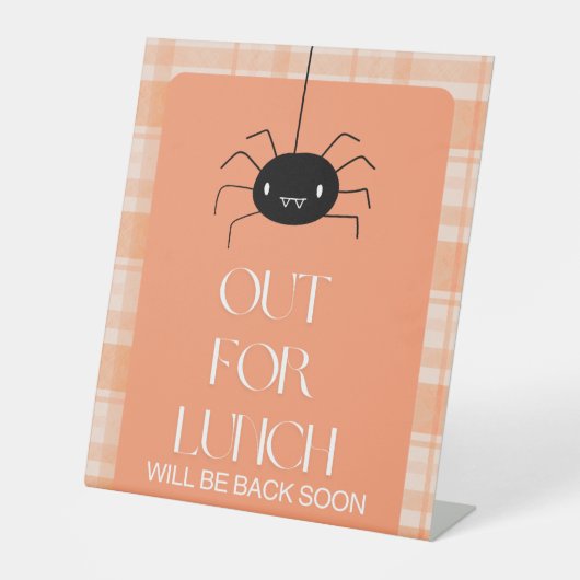 Halloween Orange Gingham Spider Out For Lunch  台座サイン (正面)