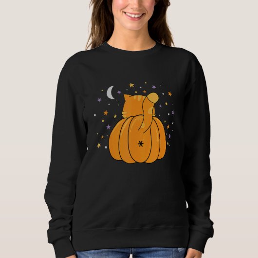 Halloween Orange Pumpkin Cat Butt For Cat スウェットシャツ (正面)