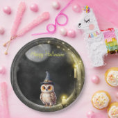 Halloween Owl in Round Tower Window ペーパープレート (パーティー)