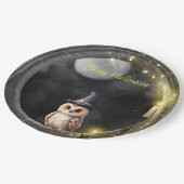 Halloween Owl in Round Tower Window ペーパープレート (アングル)