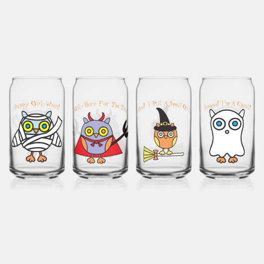 Halloween Owls Drinkware Set of 4 ガラス缶 (正面)