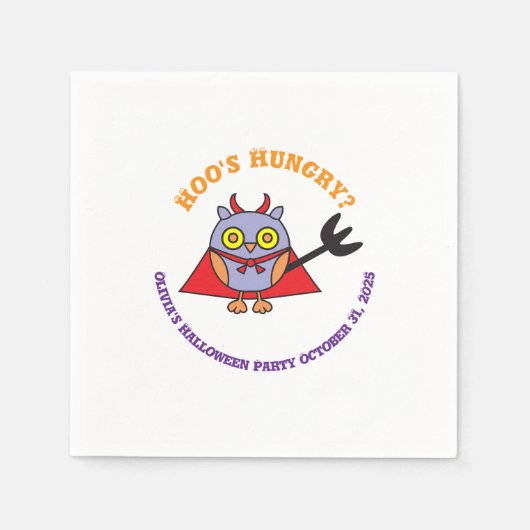 Halloween Paper Napkins Owl Devil スタンダードカクテルナプキン (正面)