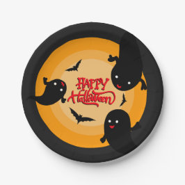 Halloween Paper Party Plate with Ghosts and Bats ペーパープレート