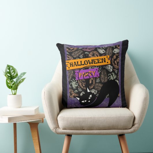 Halloween Party and Black Cat , Throw Pillow クッション (椅子)