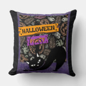 Halloween Party and Black Cat , Throw Pillow クッション (正面)