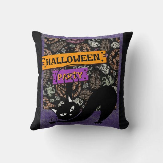 Halloween Party and Black Cat , Throw Pillow クッション (裏面)