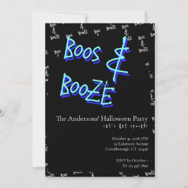 Halloween Party Boos and Booze Neon Blue 招待状