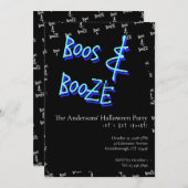 Halloween Party Boos and Booze Neon Blue 招待状 (正面/裏面)