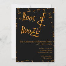 Halloween Party Boos and Booze Orange Black