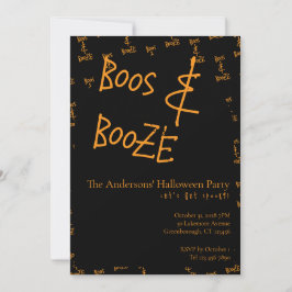 Halloween Party Boos and Booze Orange Black 招待状