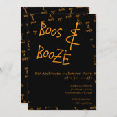 Halloween Party Boos and Booze Orange Black 招待状 (正面/裏面)