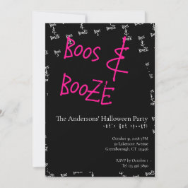 Halloween Party Boos and Booze Pink Black White 招待状