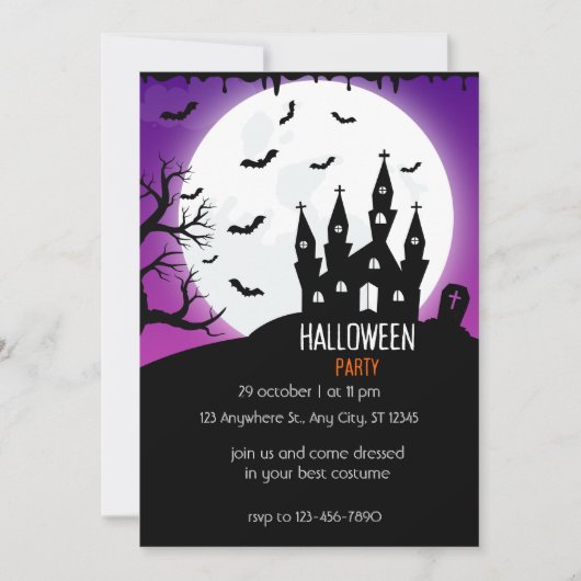 Halloween Party bright purple And Black 招待状 (正面)