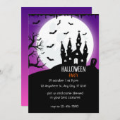 Halloween Party bright purple And Black 招待状 (正面/裏面)