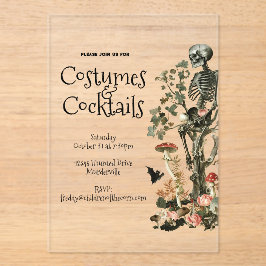 Halloween Party Costume & Cocktails Pink Floral アクリル招待状