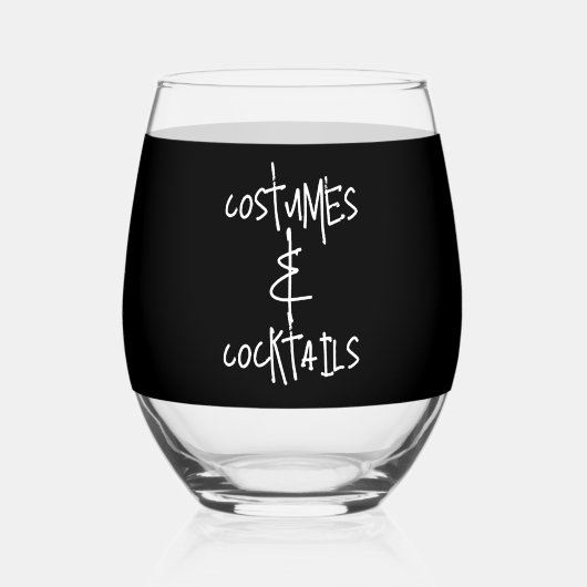 Halloween Party Costumes and Cocktails Black White ステムなしワイングラス (正面)