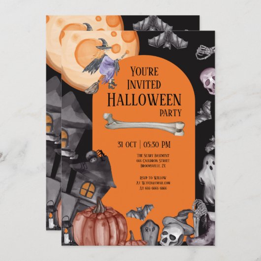 Halloween Party Eat Drink Be Scary 招待状 (正面/裏面)