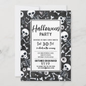 Halloween Party Haunted Skeltons Black White 招待状 (正面)