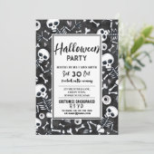 Halloween Party Haunted Skeltons Black White 招待状 (スタンド正面)