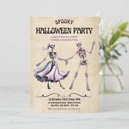 Halloween Party Invitation – Dancing Skeletons 招待状 (スタンド正面)