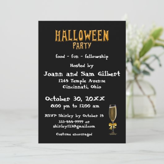 Halloween Party invitation Elegant Champagne 招待状 (スタンド正面)