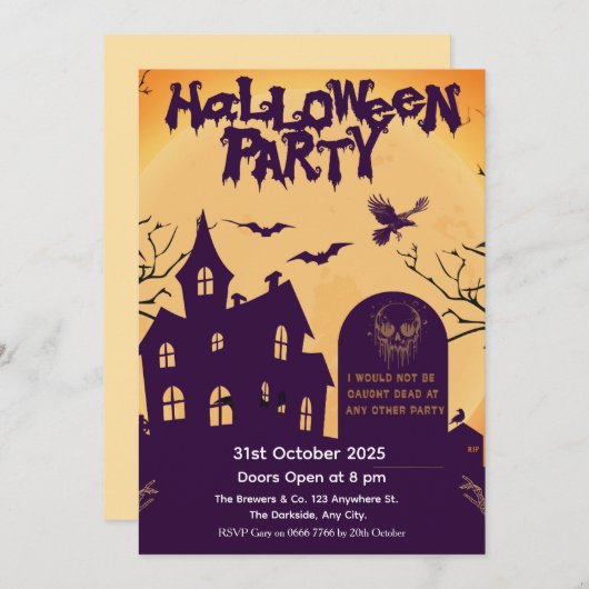Halloween Party Invitation – Haunted House 招待状 (正面/裏面)