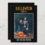Halloween Party invitation Skeleton among Pumpkins 招待状 (正面/裏面)