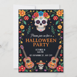 Halloween Party Invitation with Colorful Skulls 招待状