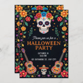 Halloween Party Invitation with Colorful Skulls 招待状 (正面/裏面)