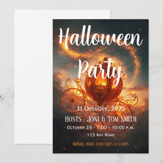 Halloween Party Invite | Elegant Pumpkin Card 招待状 (正面/裏面)